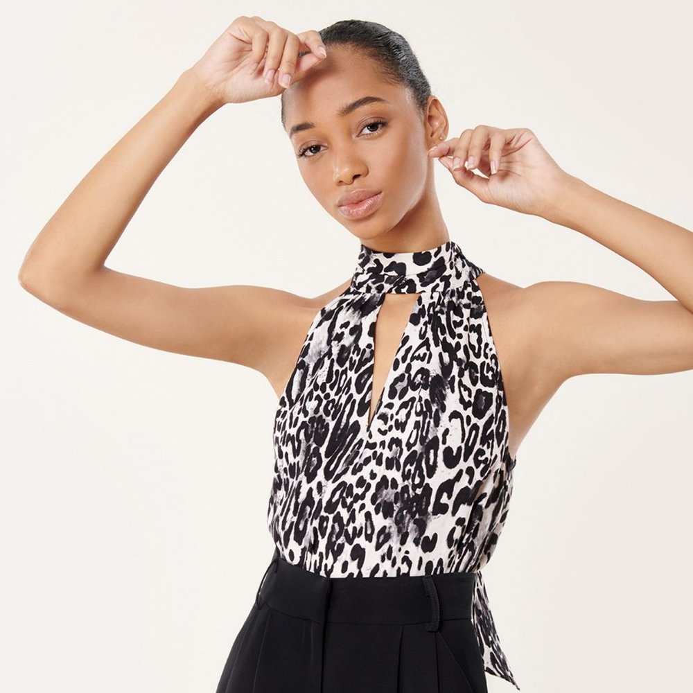 NWT Milly Leopard Print Emma Tie Neck Top